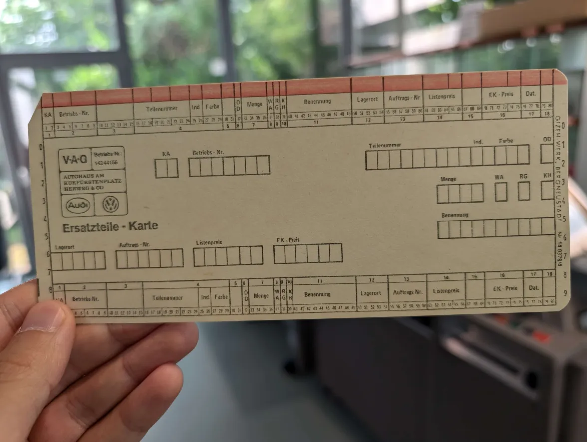 Example of a punched card with data fields